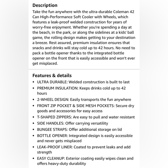 NWT Coleman 42 Can High-Performance Soft Wheeled Cooler - Picture 5 of 11